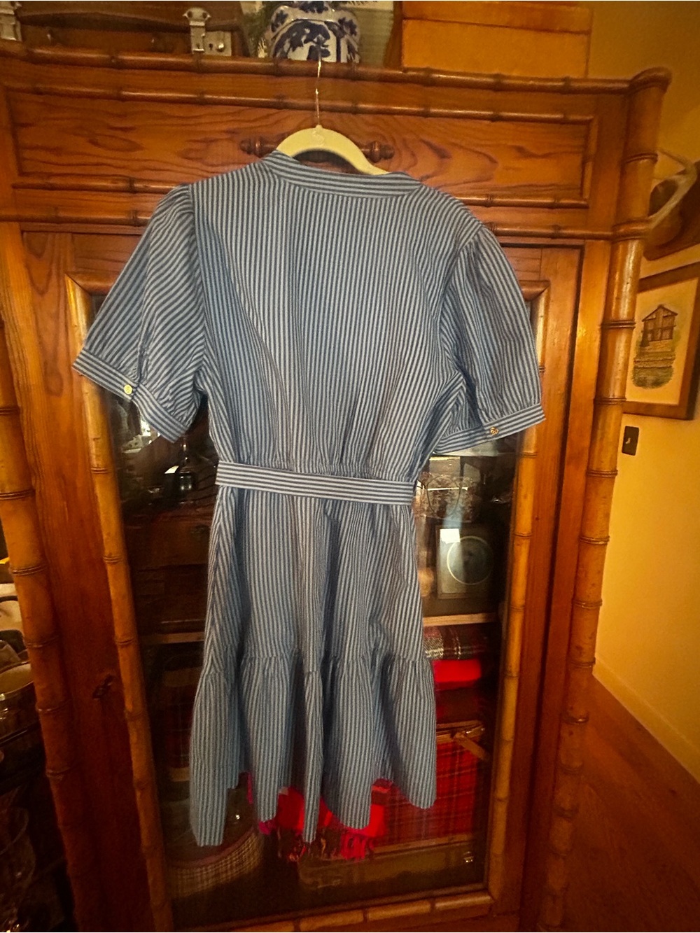 Draper James Blue and White Striped Shirt Dress with Belt - Picture 4 of 4
